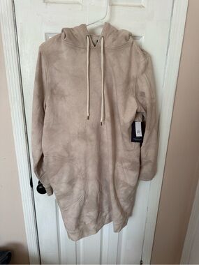 NWT GAP Women's Hooded Longline Sweatshirt Dress in Taupe tan brown beige medium
